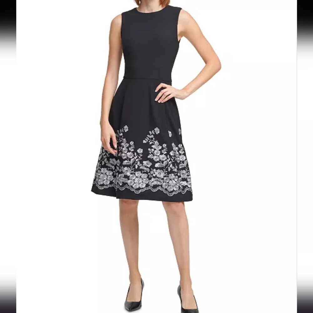 Calvin Klein Plus Size Embroidered Flower Skirt Fit & Flare. A-LineDress Size 14